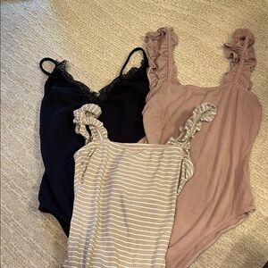 Small Bodysuit bundle - Black, Mauve, and Cream/tan striped